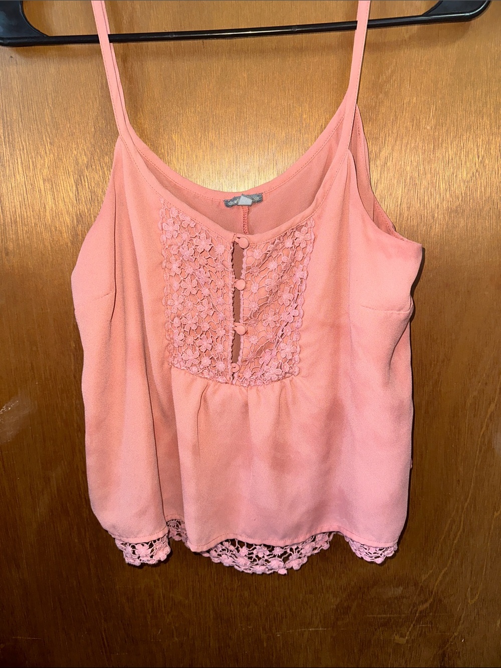 Charlotte Russe Coral Pink Crochet-Front Spaghetti Strap Tank